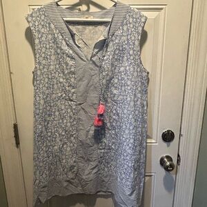 Vineyard Vines Blue & Pink Sleeveless Floral-Stripe Dress Sz. L/XL